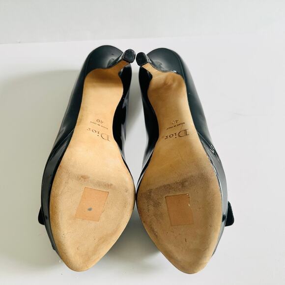 Christian Dior Peep Toe Black Patent Leather Pump Size 40 Classic Formal Career - Picture 8 of 11